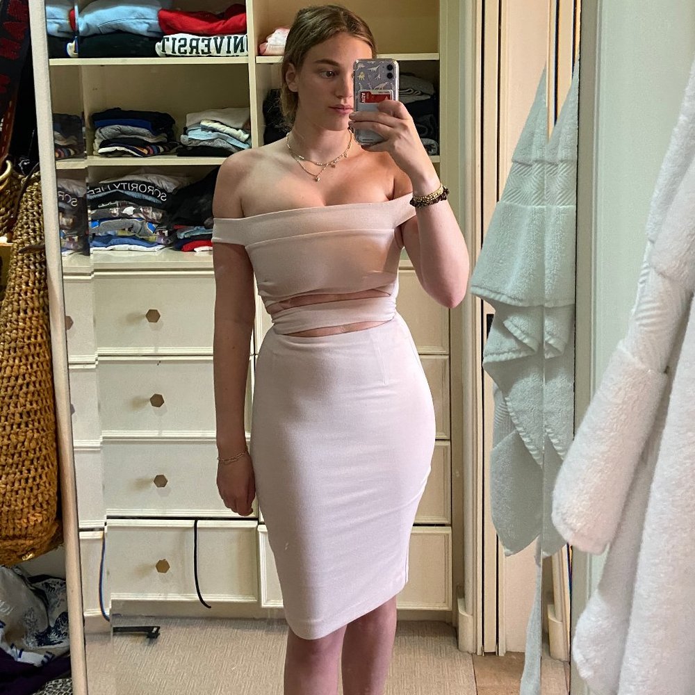 NICHOLAS Midi Dress: Off-The-Shoulder Cutout Pink - Picture 1 of 5